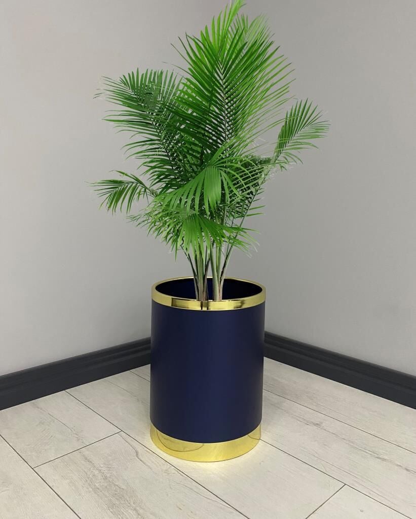 Yağmur Dekoratif Parlak Mavi Gold Metal Saksı