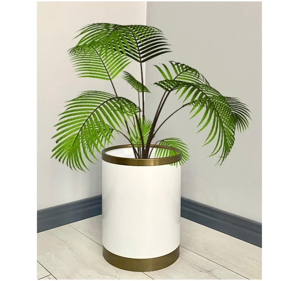 Yağmur Dekoratif Parlak Beyaz Eskitme Metal Saksı ,