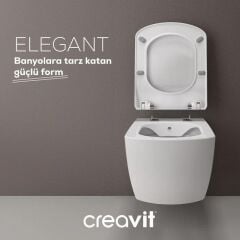 Creavit Elegant Rim-off Asma Klozet + Yavaş Kapanır Kapak + Creavit Gömme Rezervuar Set
