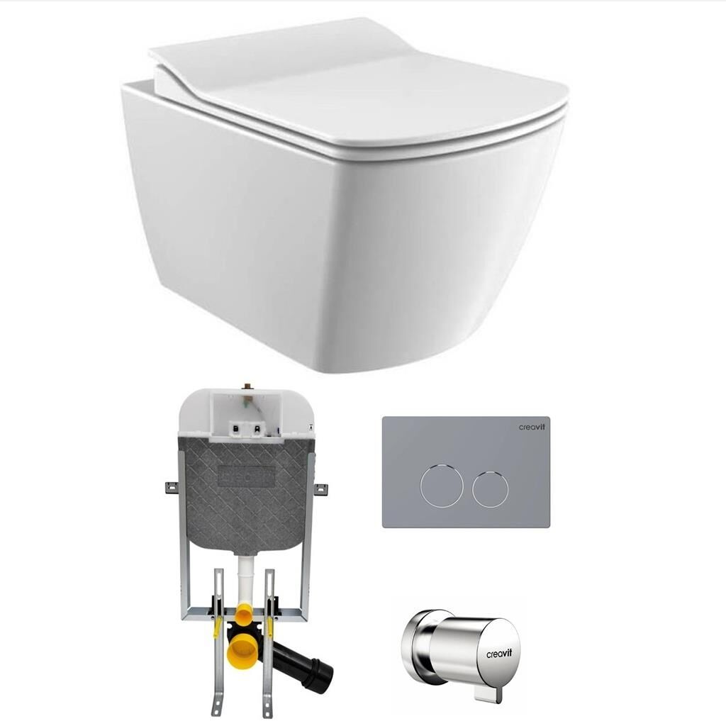 Creavit Elegant Rim-off Asma Klozet + Yavaş Kapanır Kapak + Creavit Gömme Rezervuar Set