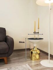 Olympos Dekoratif Parlak Beyaz Kısa Model Gold Sehpa 50 cm