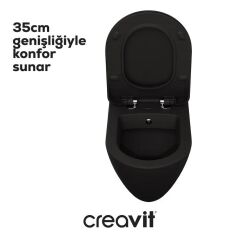 Creavit Terra Mat Siyah Asma Klozet + Yavaş Kapanır Kapak