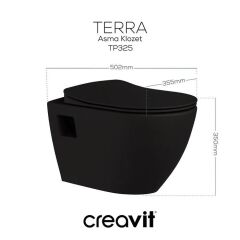 Creavit Terra Mat Siyah Asma Klozet + Yavaş Kapanır Kapak