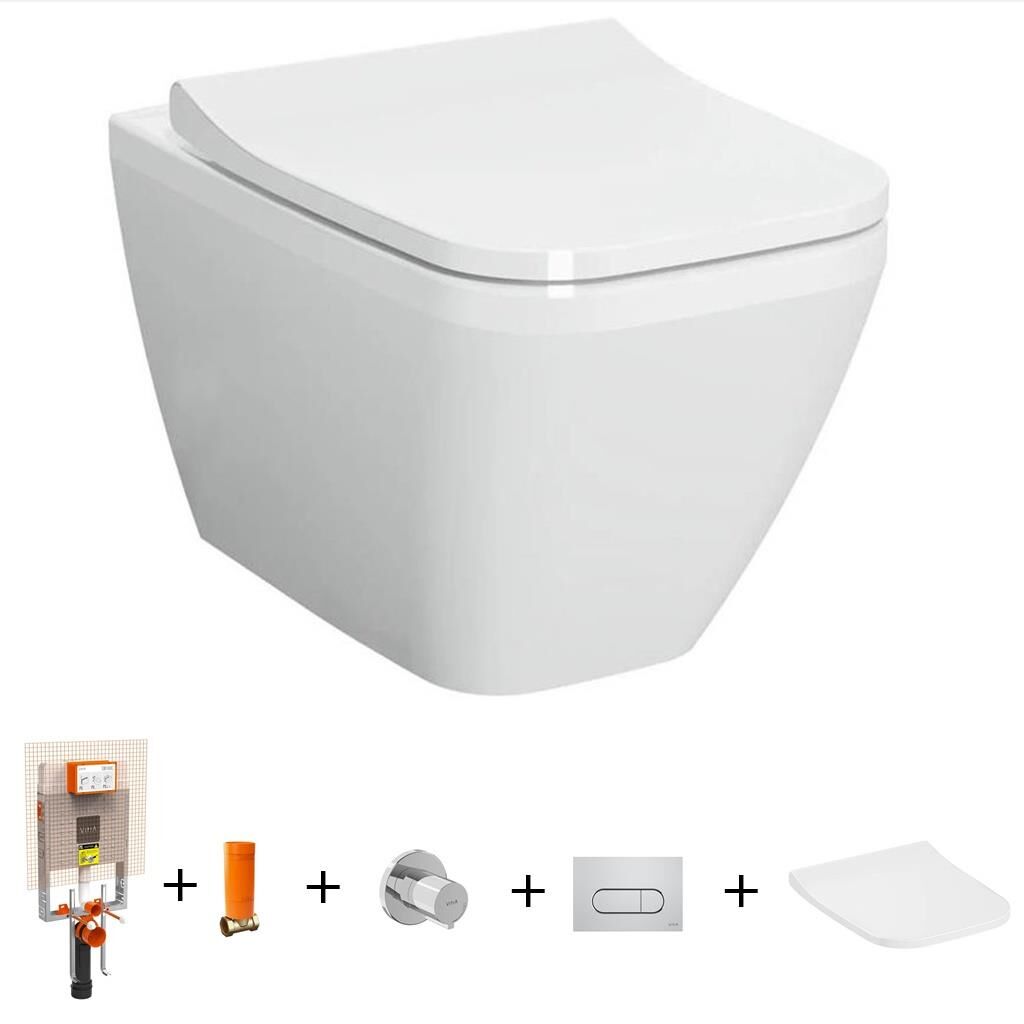 VitrA İntegra Square Rim-Ex Asma Klozet + Slim Duroplast Yavaş Kapak + Gömme Rezervuar  SET