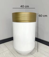 ELEGANT Dekoratif Eskitme Darbuka Parlak Beyaz Saksı 60cm