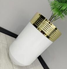 ELEGANT Dekoratif Gold Darbuka Parlak Beyaz Saksı 60cm