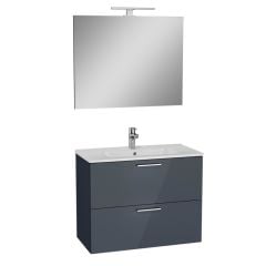 VİTRA Mia Antrasit Füme 80 cm Banyo Dolabı+Ayna+Lavabo+Aplik