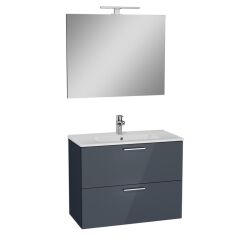 VİTRA Mia Antrasit Füme 80 cm Banyo Dolabı+Ayna+Lavabo+Aplik