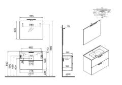 VİTRA Mia Antrasit Füme 80 cm Banyo Dolabı+Ayna+Lavabo+Aplik