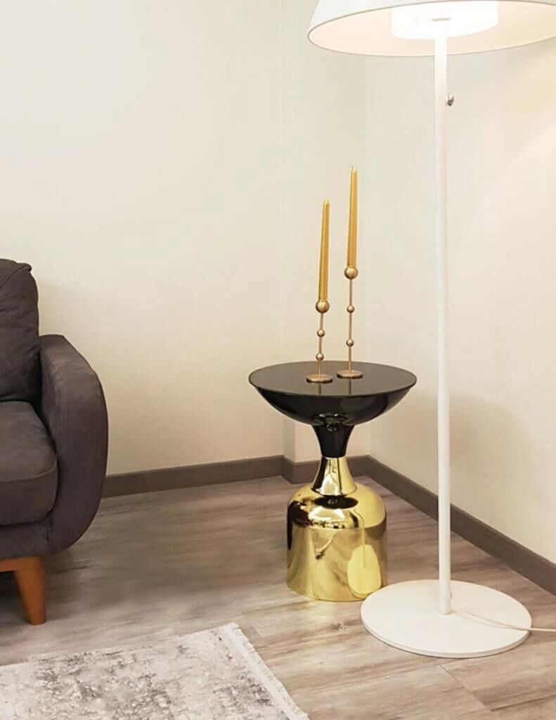 Olympos Dekoratif Parlak Siyah Kısa Model Gold Sehpa 50 cm