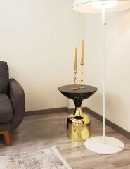 Olympos Dekoratif Parlak Siyah Kısa Model Gold Sehpa 50 cm