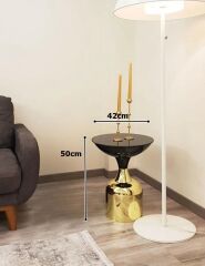 Olympos Dekoratif Parlak Siyah Kısa Model Gold Sehpa 50 cm