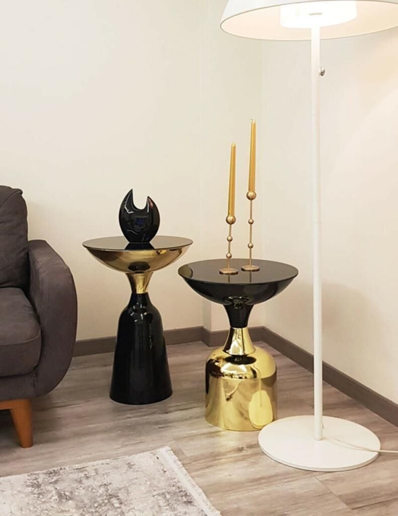 Olympos Dekoratif Parlak Siyah Model Gold Sehpa 50 ve 55 cm