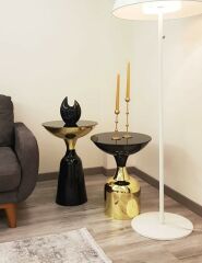 Olympos Dekoratif Parlak Siyah Model Gold Sehpa 50 ve 55 cm