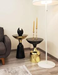 Olympos Dekoratif Parlak Siyah Model Gold Sehpa 50 ve 55 cm