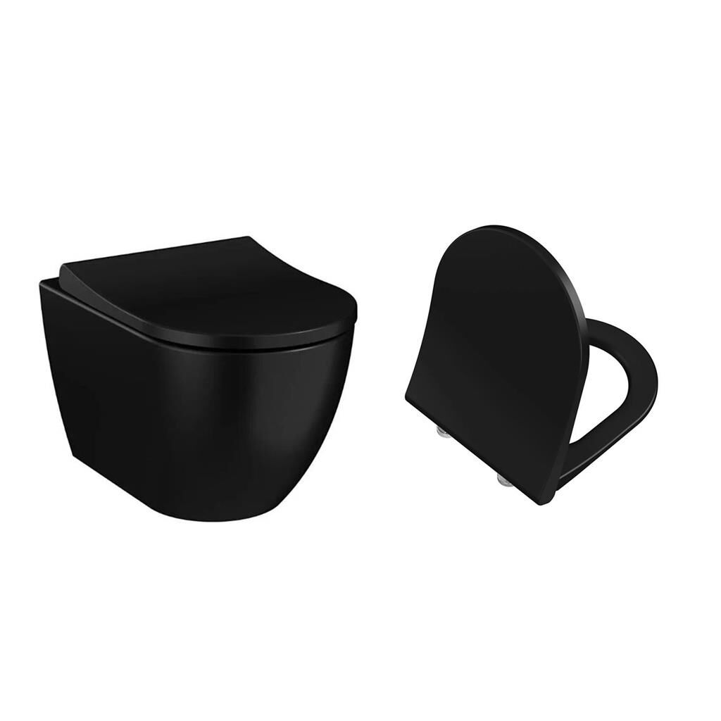 VitrA S60 Kanalsız Mat Siyah Asma Klozet + VitrA Slim Yavaş Kapanır Kapak