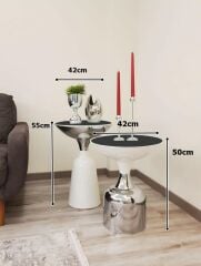 Olympos Dekoratif Beyaz Model Krom Sehpa 50 ve 55 cm