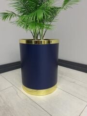 Yağmur Dekoratif Parlak Mavi Gold Metal Saksı