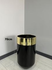 Dekoratif Gold Darbuka Parlak Siyah Saksı 70cm