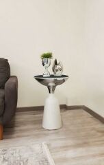 Olympos Dekoratif Parlak Beyaz Uzun Model Krom Sehpa 55 cm
