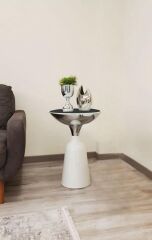 Olympos Dekoratif Parlak Beyaz Uzun Model Krom Sehpa 55 cm