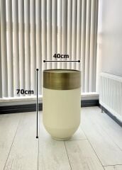 Dekoratif Eskitme Darbuka Beyaz Saksı 70cm