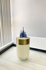 Dekoratif Eskitme Darbuka Beyaz Sehpa 70cm