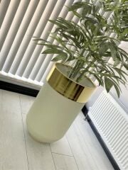 Dekoratif Gold Darbuka Beyaz Saksı 70cm