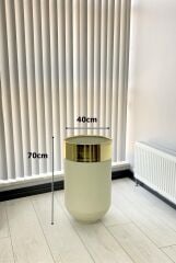Dekoratif Gold Darbuka Beyaz Saksı 70cm