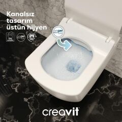 Creavit Elegant Rim-off Asma Klozet + Yavaş Kapanır Kapak + Creavit Gömme Rezervuar Set