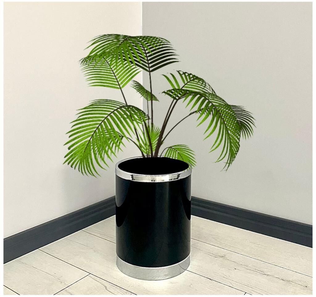 Yağmur Dekoratif Parlak Siyah Krom Metal Saksı ,