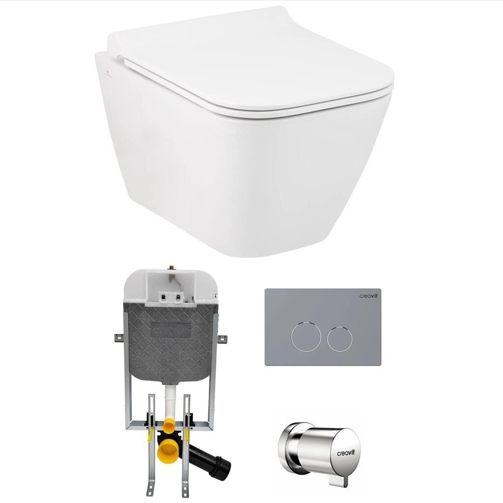 Seramiksan Saturn Rim-Out (Kanalsız) Asma Klozet + Creavit Gömme Rezervuar + Yavaş Kapanır Kapak