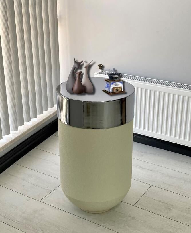 Dekoratif Krom Darbuka Beyaz Sehpa 70cm