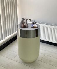 Dekoratif Krom Darbuka Beyaz Sehpa 70cm