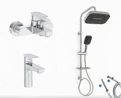 Artema Flow Square Banyo Bataryası + Flow Square Lavabo Bataryası + Doppo Prime Lux Tepe Duş Sistemi