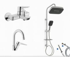 Artema Solid S Banyo Bataryası + Solid S Kuğu Lavabo Bataryası + Doppo Prime Lux Tepe Duş Sistemi