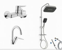 Artema Solid S Banyo Bataryası + Solid S Kuğu Lavabo Bataryası + Doppo Prime Lux Tepe Duş Sistemi
