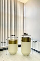 Dekoratif Eskitme Darbuka Beyaz Saksı 70cm + Sehpa 60cm İkili Set