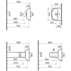 Lavabo 45 cm 5500L003-0001, Yarım Ayak 5281L003-7201