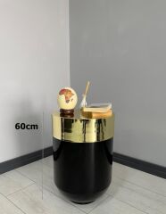 Dekoratif Gold Darbuka Parlak Siyah Sehpa 60cm
