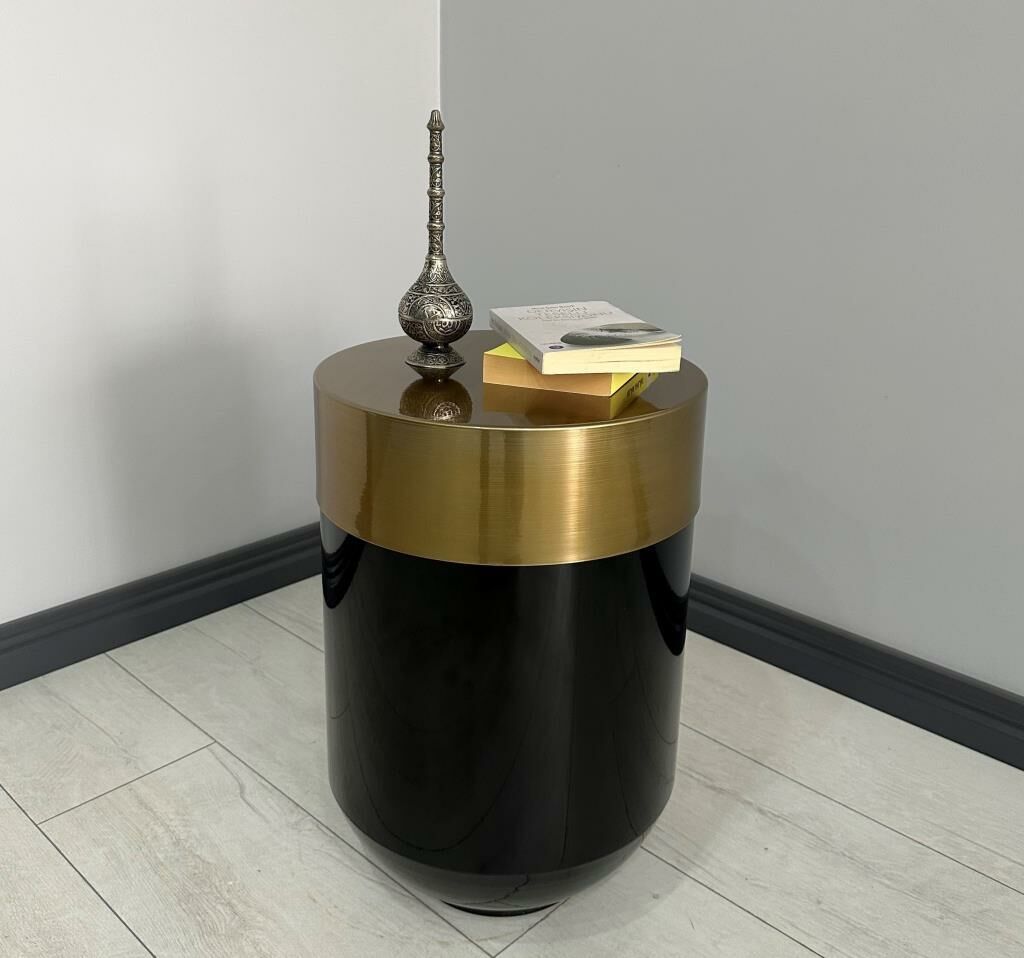 Dekoratif Eskitme Darbuka Parlak Siyah Sehpa 60cm