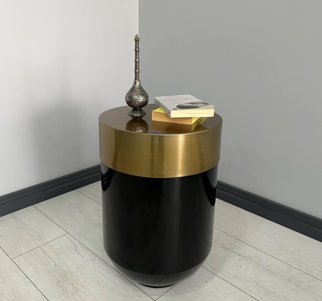 Dekoratif Eskitme Darbuka Parlak Siyah Sehpa 60cm