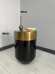 Dekoratif Eskitme Darbuka Parlak Siyah Sehpa 60cm