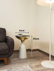 Olympos Dekoratif Parlak Beyaz Uzun Model Gold Sehpa 55 cm
