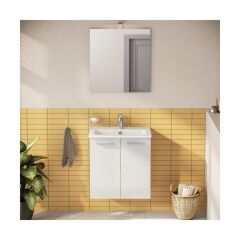 Ardea 69563 Banyo Dolabı Seti, Kapaklı, 60 cm, Parlak Beyaz