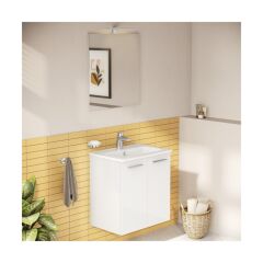 Ardea 69563 Banyo Dolabı Seti, Kapaklı, 60 cm, Parlak Beyaz