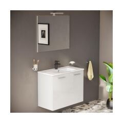 Ardea 67113 Banyo Dolabı Seti Kapaklı, 80 cm, Parlak Beyaz