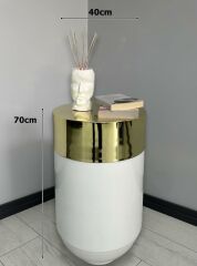 Dekoratif Gold Darbuka Parlak Beyaz Sehpa 70cm