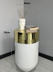 Dekoratif Gold Darbuka Parlak Beyaz Sehpa 70cm
