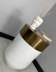 Dekoratif Eskitme Darbuka Parlak Beyaz Sehpa 60cm
